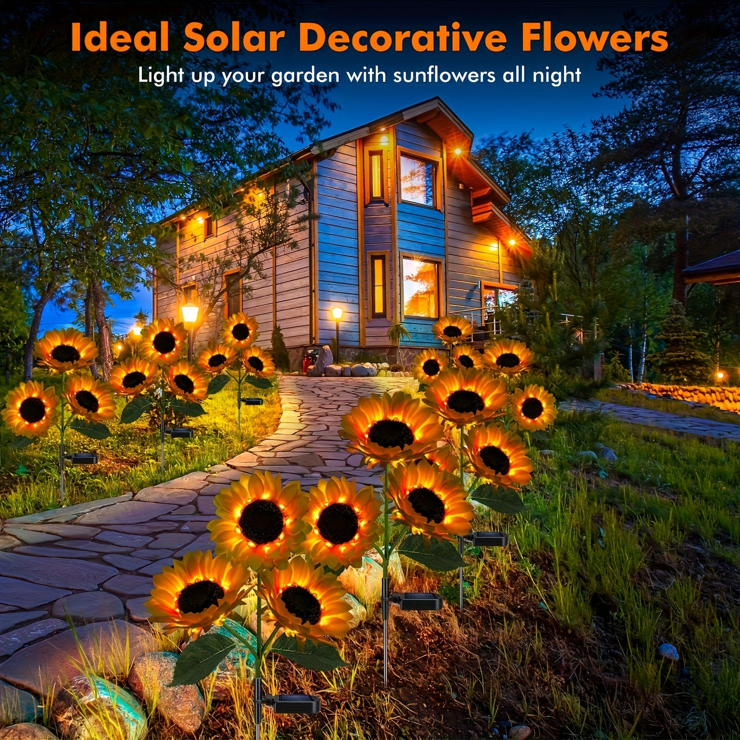 2 Packs Sunflower Solar Lights Outdoor Decor, With 3 LED Sunflower Yellow Flower Lights, Decorative For Patio Lawn Garden Yard Pathway Decoration