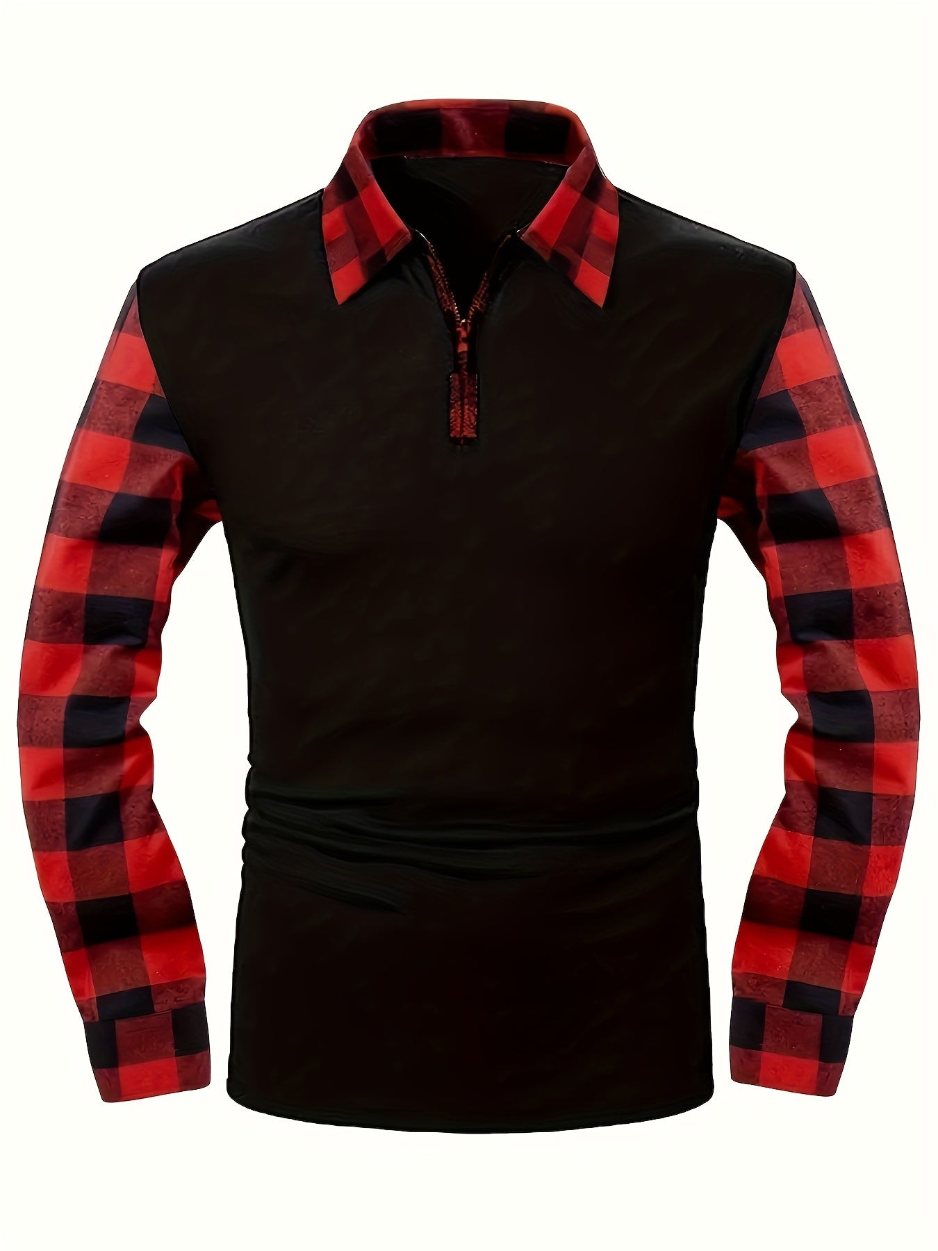 Men's Casual Retro Plaid Lapel 1/4 Zipper Long Sleeve Shirt For Business