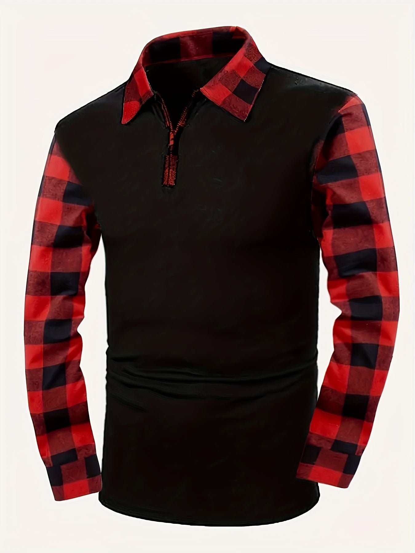 Men's Casual Retro Plaid Lapel 1/4 Zipper Long Sleeve Shirt For Business