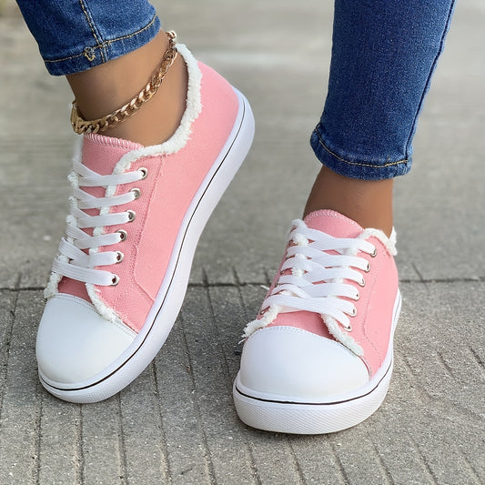 Women's Low Top Canvas Shoes, Casual Round Toe Flat Walking Shoes, Lightweight Sneakers