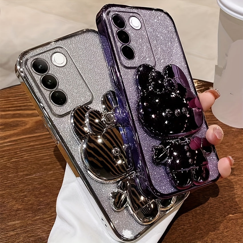 Phone Case For Samsung A54 5G Women Cute Rabbit Mirror Holder, Electroplated Teen Girls Silicone Shockproof For Samsung A54