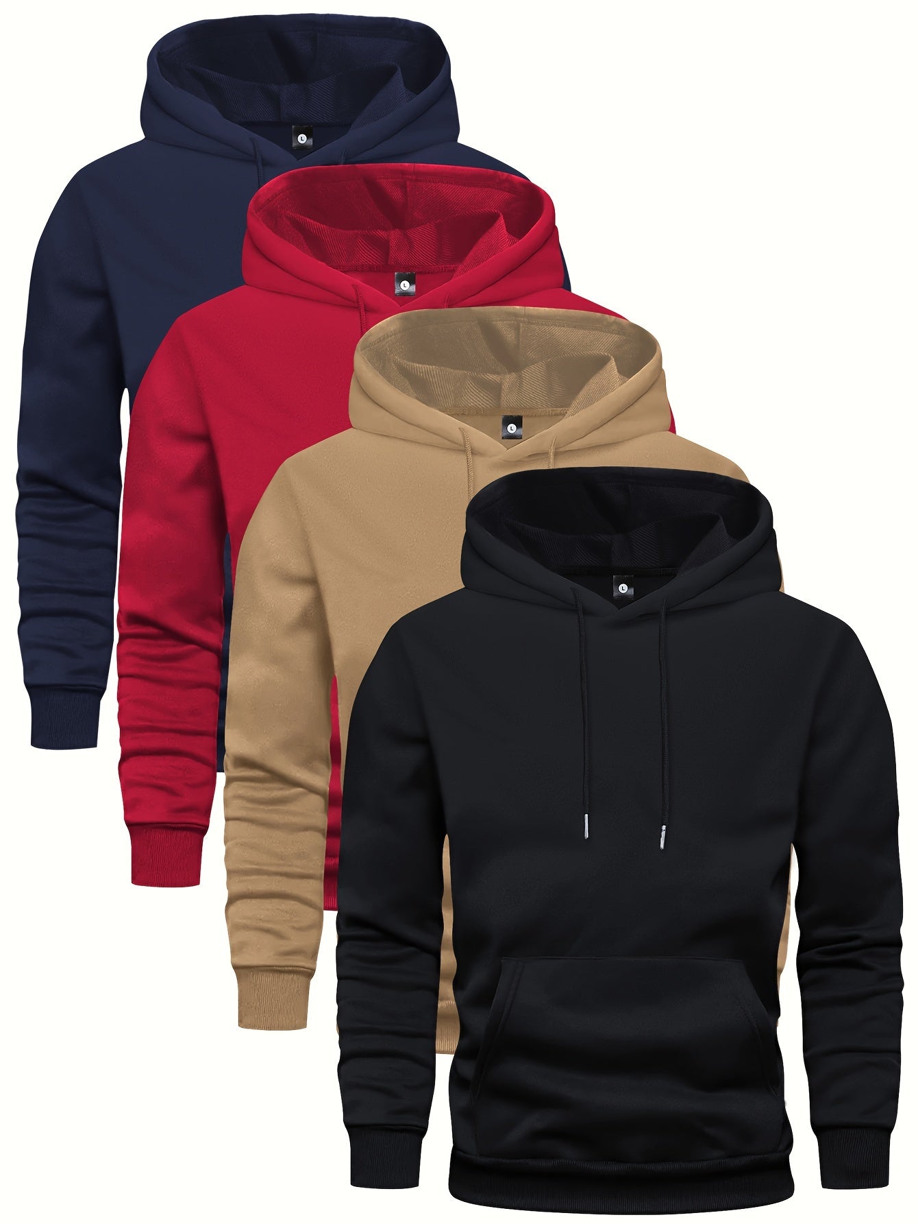 4 Pcs Men's Solid Hoodie With Kangaroo Pocket, Casual Long Sleeve Hooded Sweatshirt For Outdoor