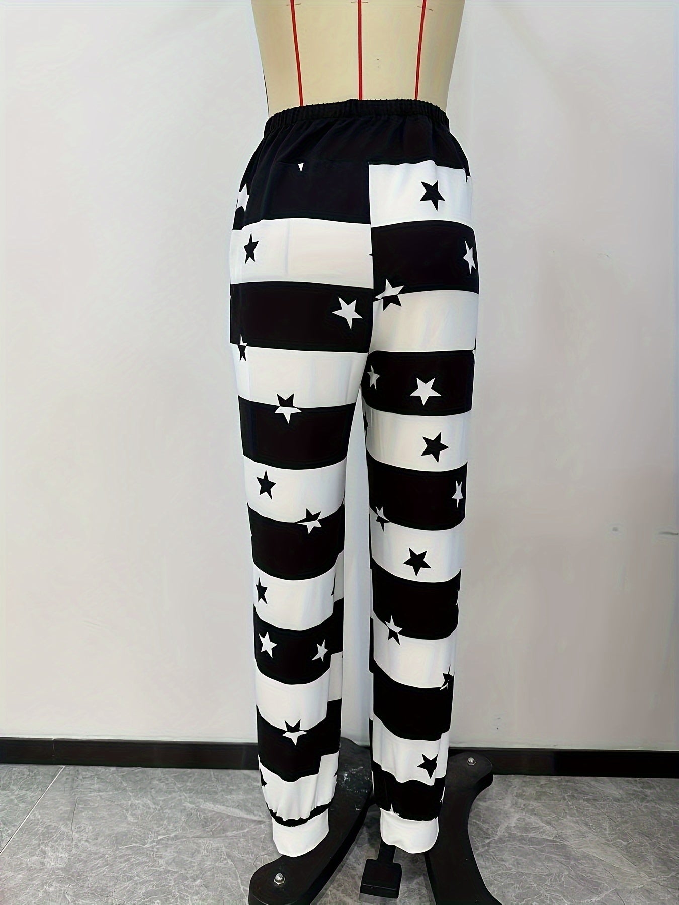 Stars & Stripe Print Pants, Casual Drawstring Waist Jogger Pants, Women's Clothing