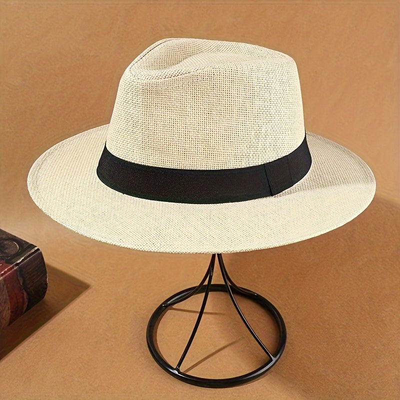 Elegant Paper Straw Hat Set: 4 Pieces of Hook Knit Beach Sun Hat for Men and Women