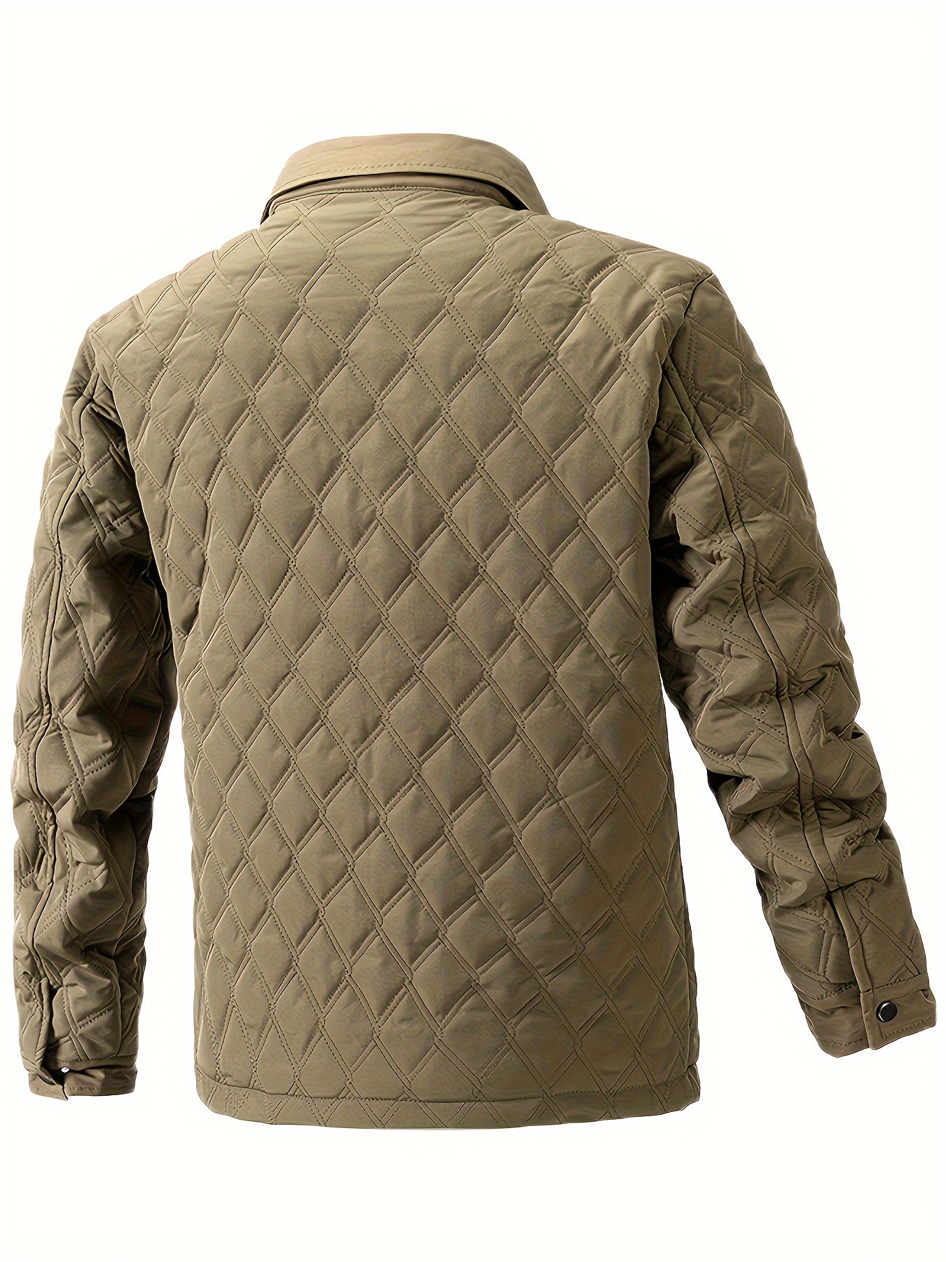 Men's Casual Polyester Quilted Jacket with Stand Collar, Solid Color Long Sleeve Lightweight Hiking Outdoor Jacket with Pockets, Tear-Resistant Washable Fall/Winter Outerwear