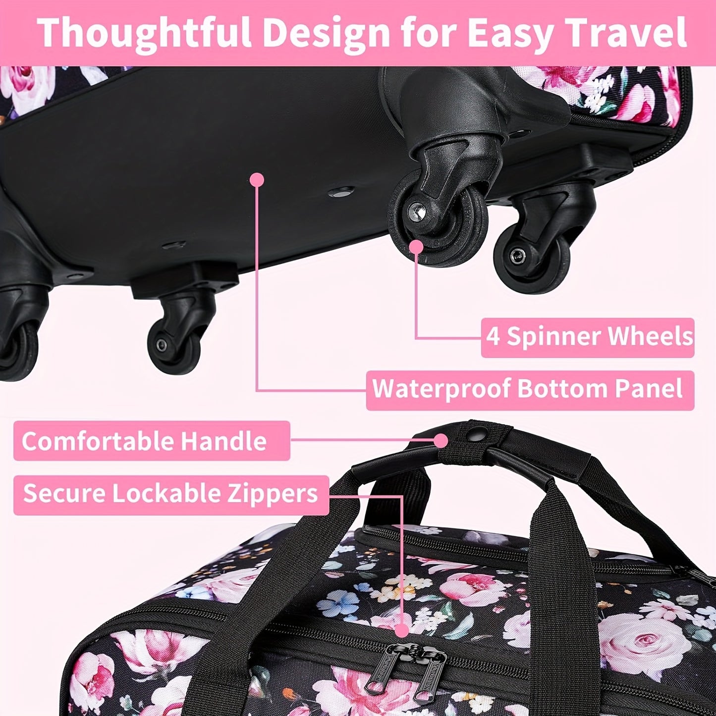 Rolling Briefcase For Women, 15.6 Inch Large Rolling Laptop Bag With 4 Spinner Wheels And Telescopic Handle, Water Resistant Stylish Overnight Computer Bag For Work/Travel/Business, Floral