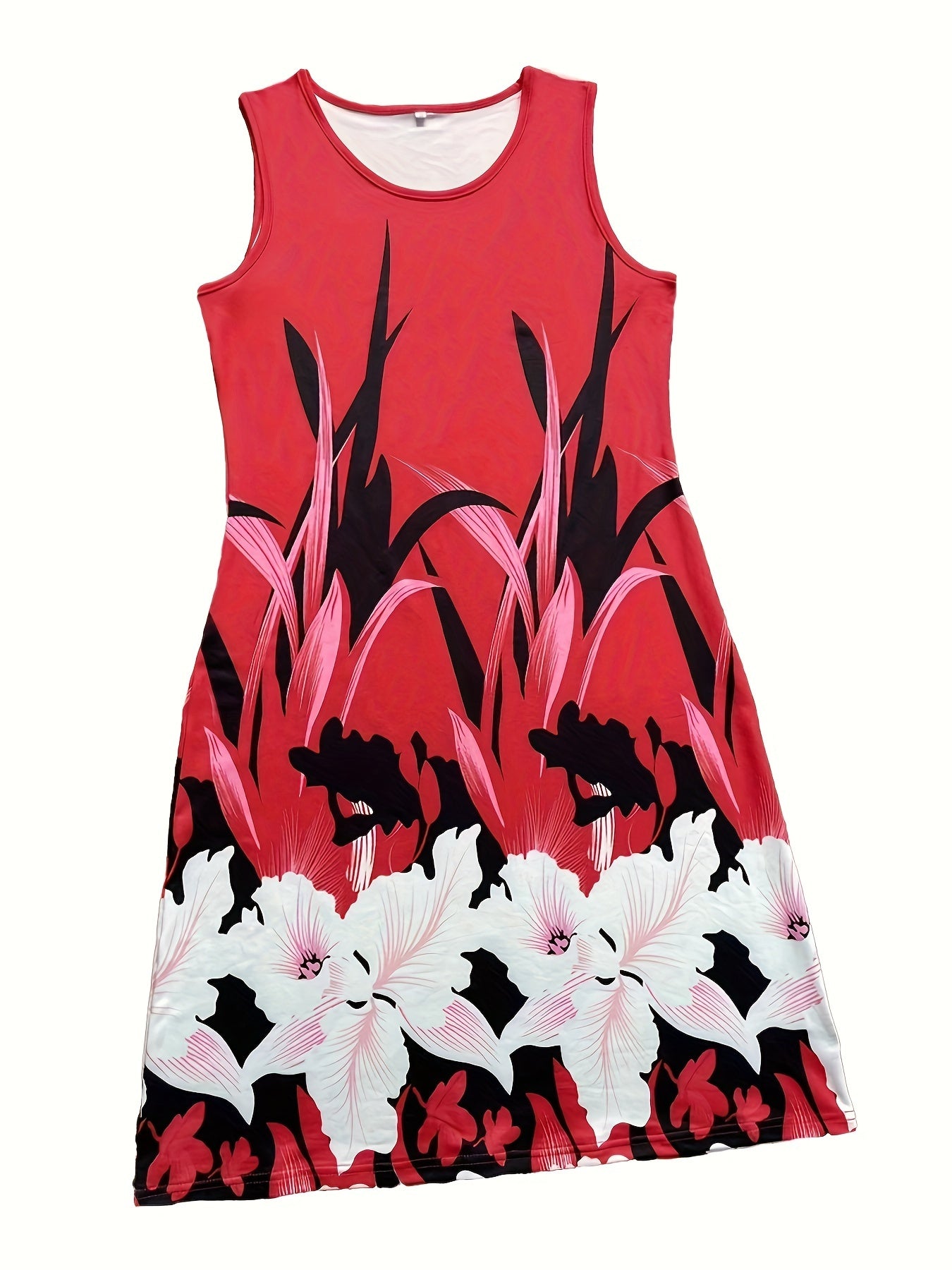 Floral Print Crew Neck Dress, Casual Sleeveless Above Knee Tank Dress For Spring & Summer, Women's Clothing