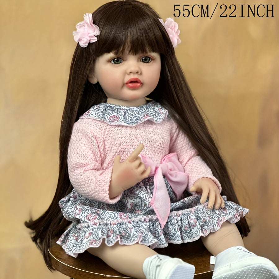 21.65inch 22 Lifelike Reborn Baby Doll - Soft Silicone Body, Long Hair Princess, Perfect Birthday Gift For Toddlers!, Christmas/Halloween Gifts Halloween/Thanksgiving Day/Christmas gift Easter Gift