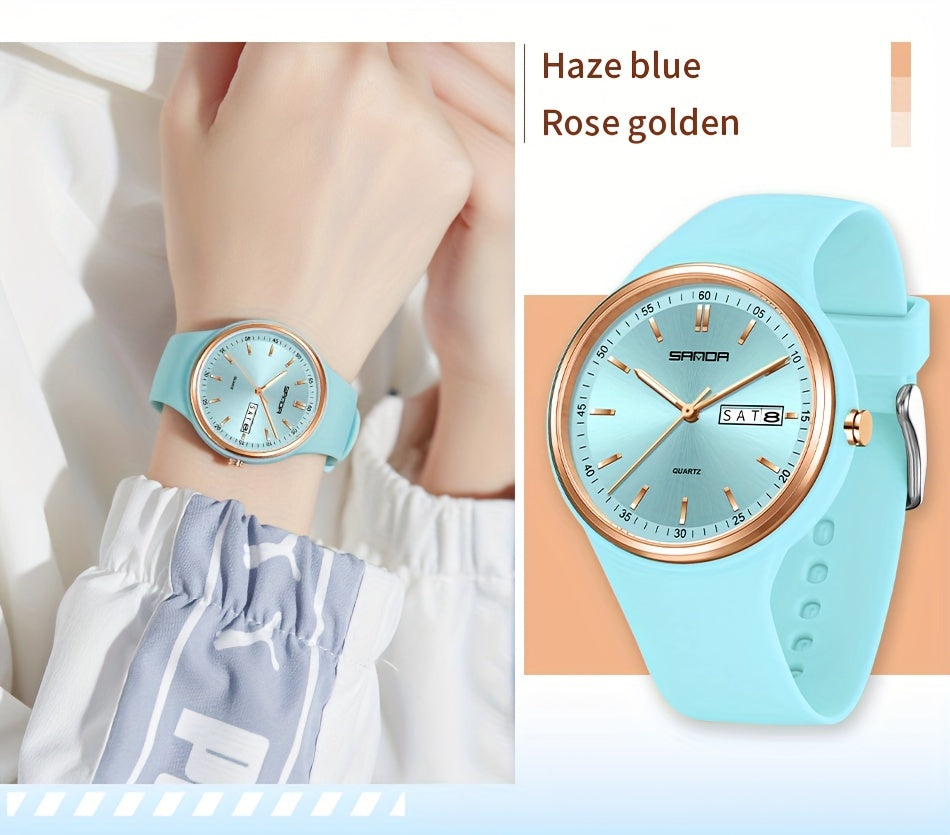 SANDA Fashionable Ladies' Quartz Wrist Watch with Silicone Band, Round Case, Analog Display, Elegant Design - Ideal Gift for Women