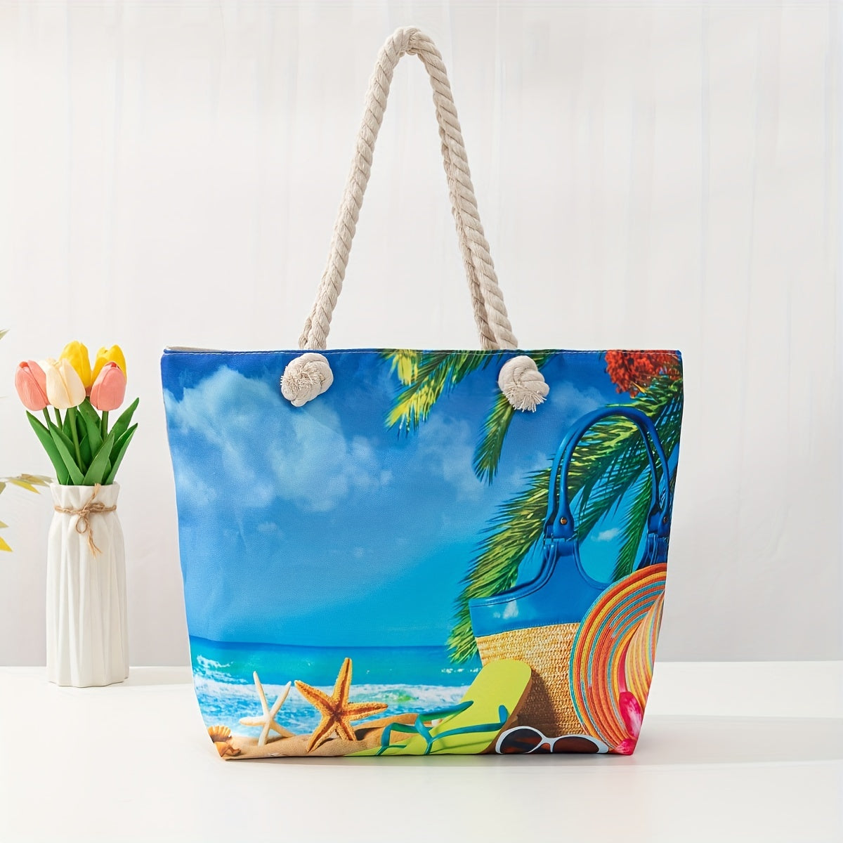 Ethnic Style Beach Tote Bag with Double Handles for Women - Fashionable and Spacious Bag for Beach Essentials