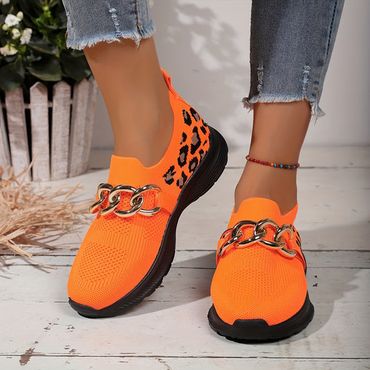 Women's Trendy Leopard Print Shallow Mouth Walking Shoes, Lightweight Low Top Sport Flat Shoes Koningsdag/King's Day