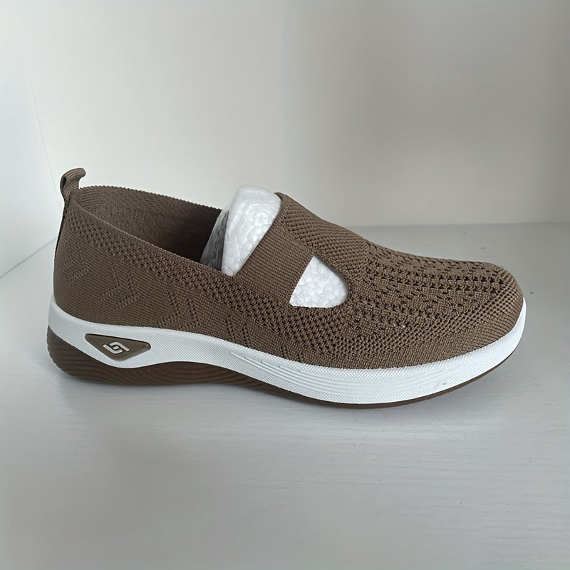 Womens Lightweight Knit Cut-out Sneakers - Ultra-Casual, Exceptionally Breathable Sports sole, Easy Slip-On Shoes with Super Lightweight Construction and Flat Heel for Comfort - Perfect for Outdoor Walking and Casual Strolls