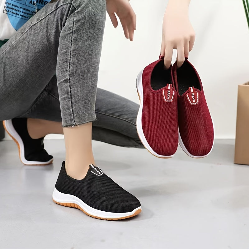 Men's Solid Color Slip On Breathable Sock Loafer Shoes, Comfy Non Slip Durable Soft Sole Sneakers, Middle Aged Men's Footwear