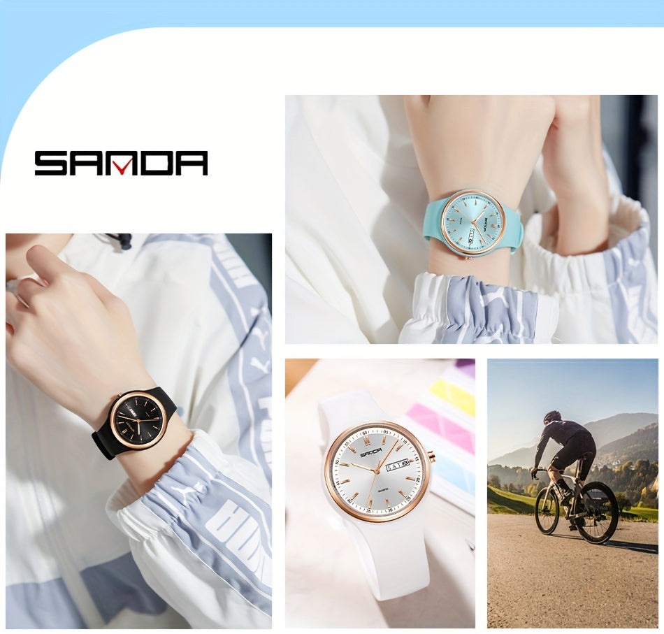 SANDA Fashionable Ladies' Quartz Wrist Watch with Silicone Band, Round Case, Analog Display, Elegant Design - Ideal Gift for Women