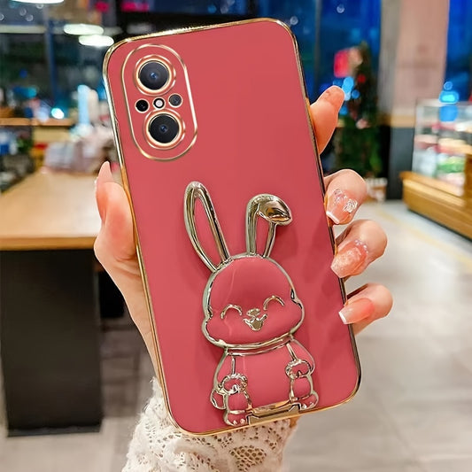 Cute Bunny with Folded Ears Mobile Phone Case for Huawei nova9se nova7se Electroplated Stand Mobile Phone Case