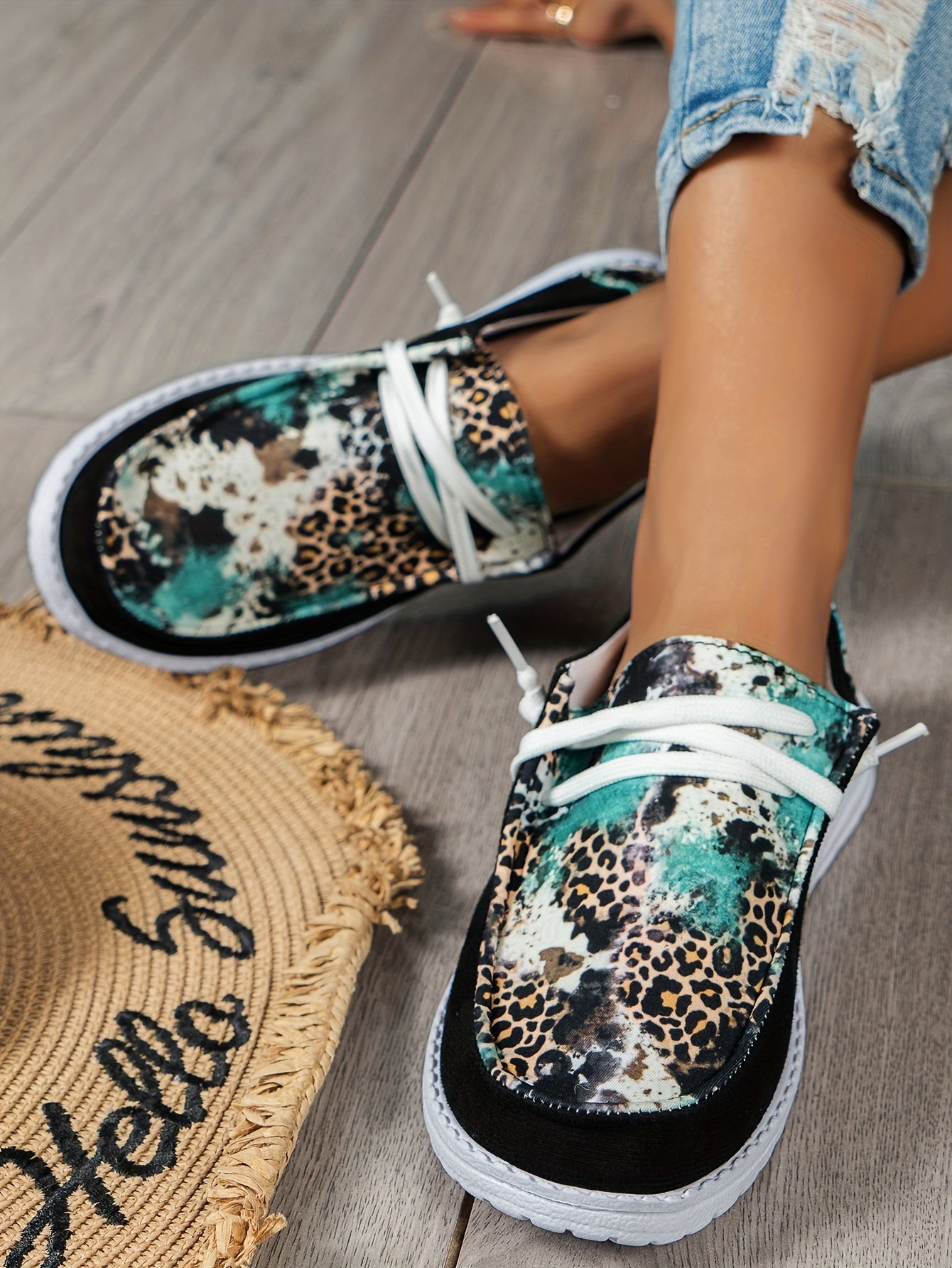 Color Blocking Leopard & Floral Pattern Flat Shoes, Women's Fashion Slip On Casual Shoes, Lightweight Soft And Comfortable Walking Shoes, Breathable Sport Running Shoes