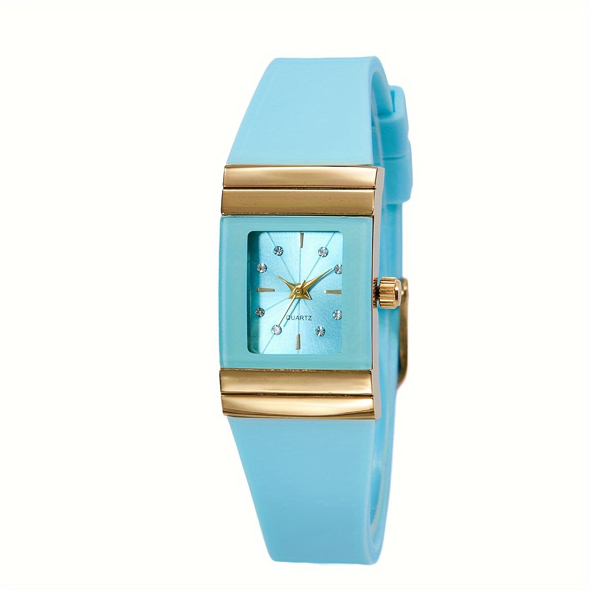 Women's Casual Square Pointer Quartz Watch Rhinestone Fashion Analog Silicone Band Wrist Watch