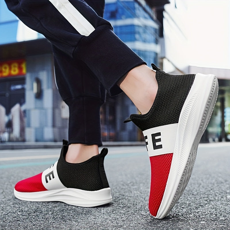 Men's Letters Design Slip-on Sneakers - Athletic Shoes - Lightweight And Breathable Walking Shoes