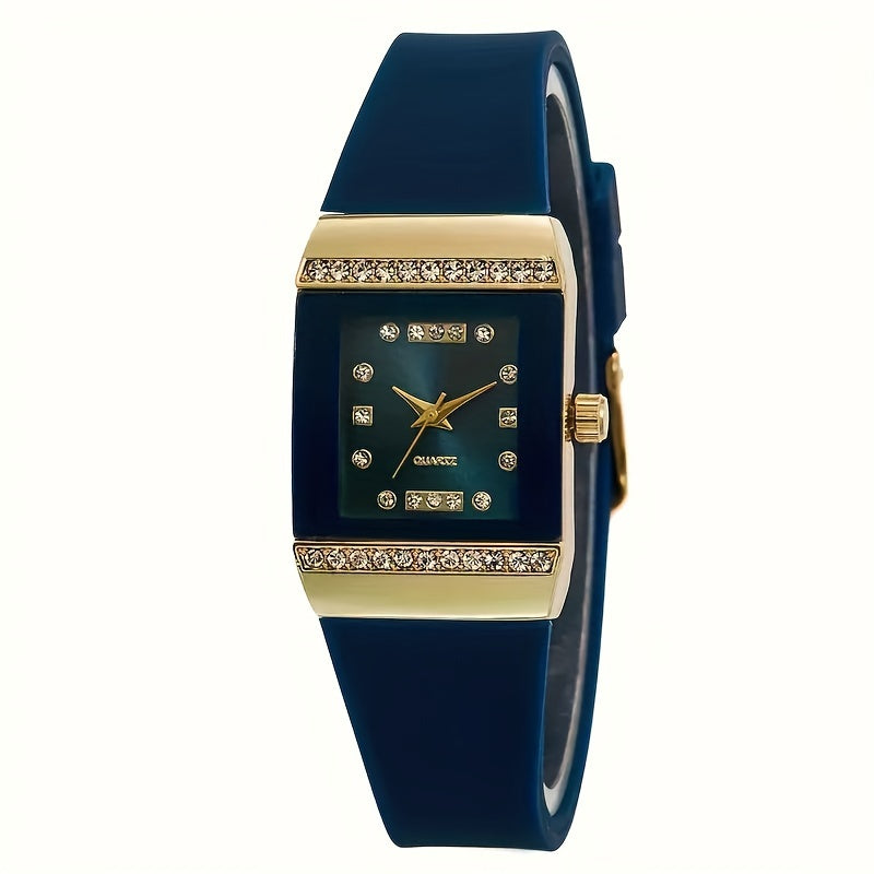 Ladies Quartz Wristwatch with Blue Silicone Band And Crystal Accents - Model WD-131