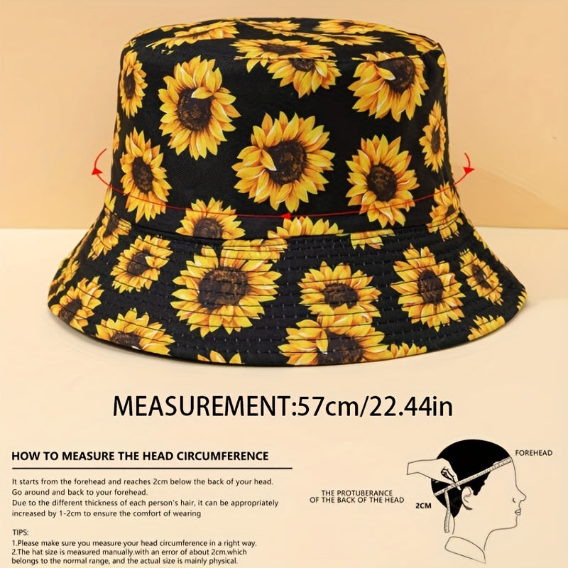 Sun Flower Fisherman Hat Trend Printed Casual Bucket Hat Women Outdoor Sunscreen Travel Beach Hats