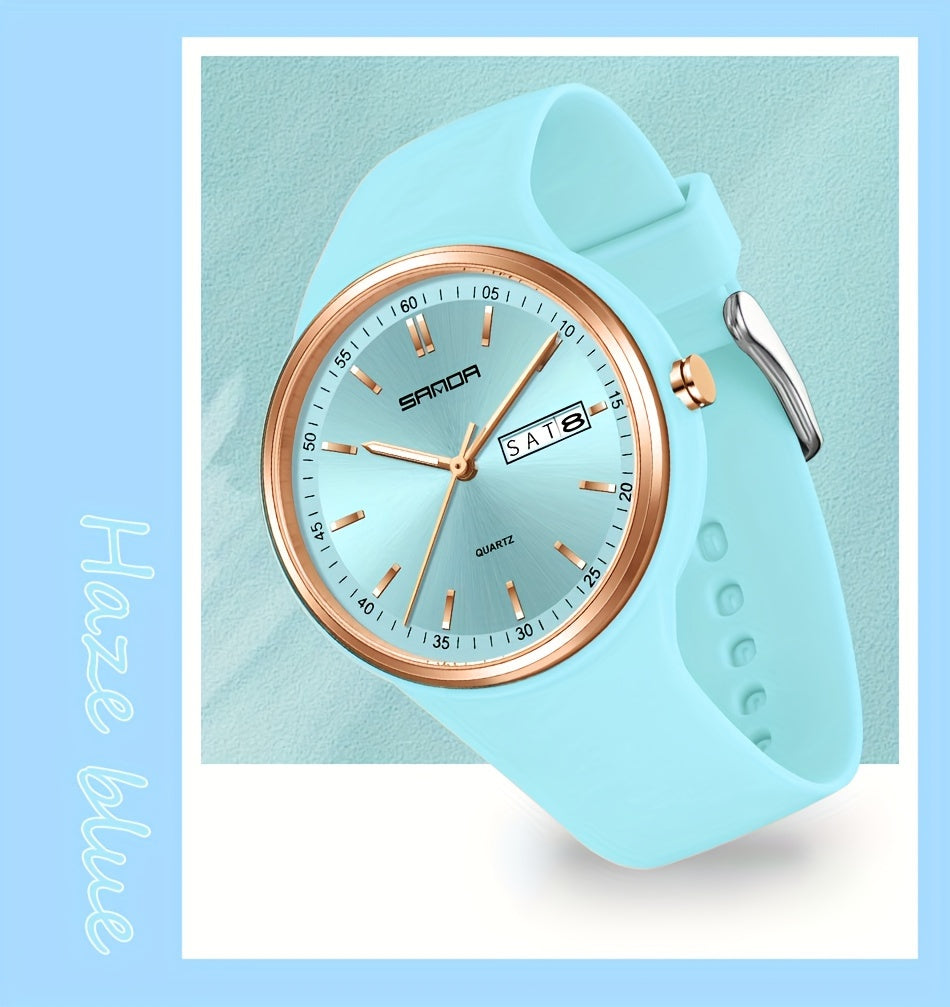 SANDA Fashionable Ladies' Quartz Wrist Watch with Silicone Band, Round Case, Analog Display, Elegant Design - Ideal Gift for Women