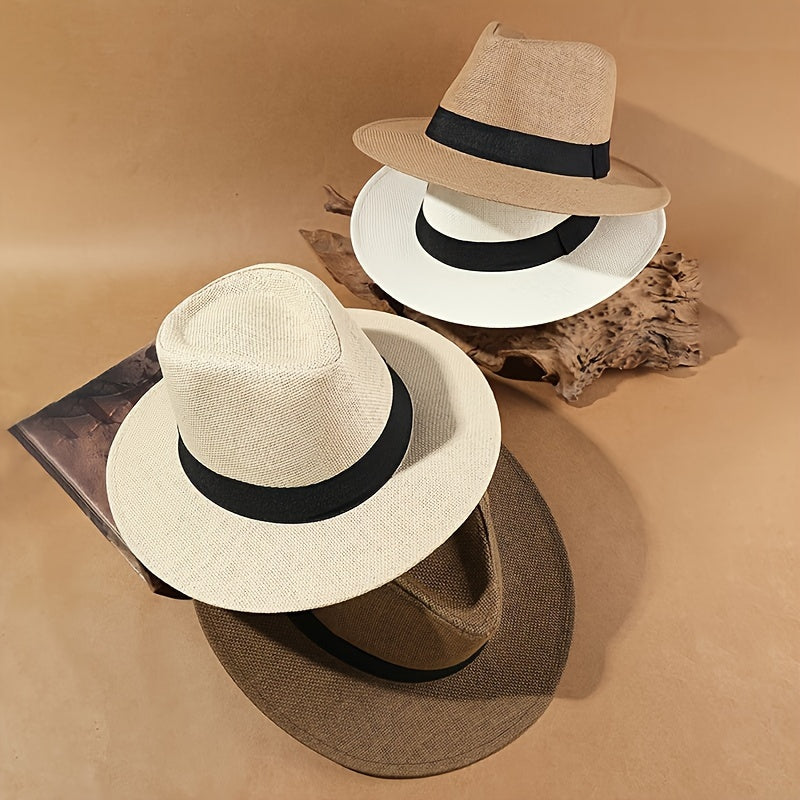 Elegant Paper Straw Hat Set: 4 Pieces of Hook Knit Beach Sun Hat for Men and Women