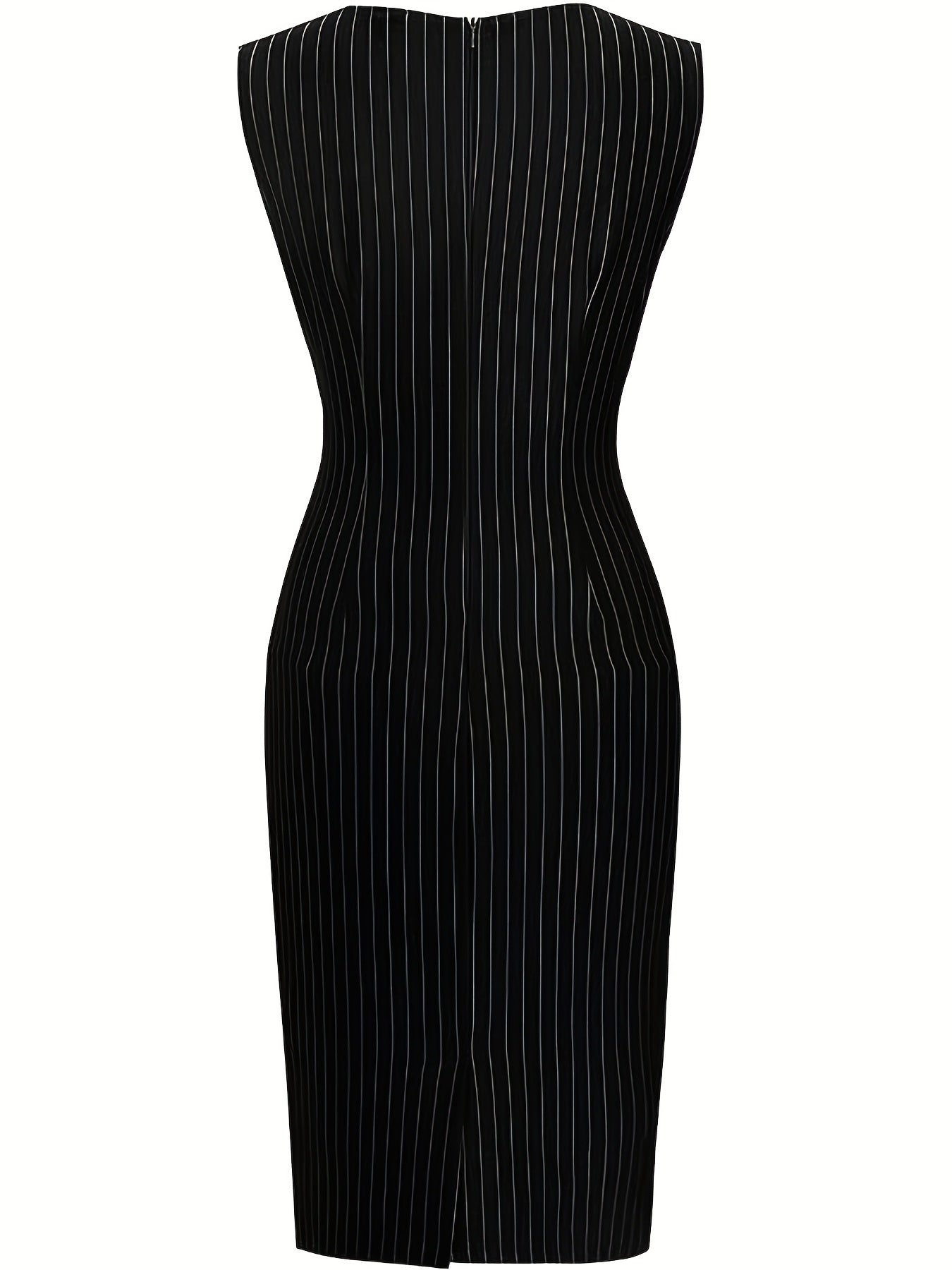 Stripe Print Crew Neck Tie Waist Dress, Casual Sleeveless Bodycon Dress, Women's Clothing