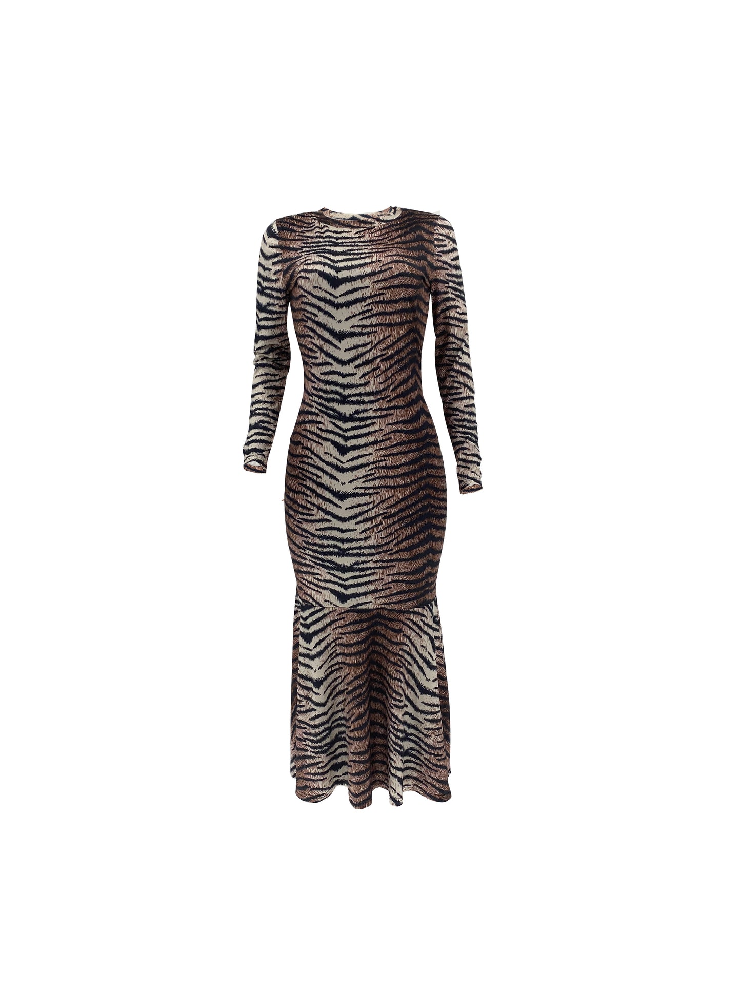 Leopard Print Crew Neck Dress, Elegant Long Sleeve Slim Dress For Spring & Fall, Women's Clothing