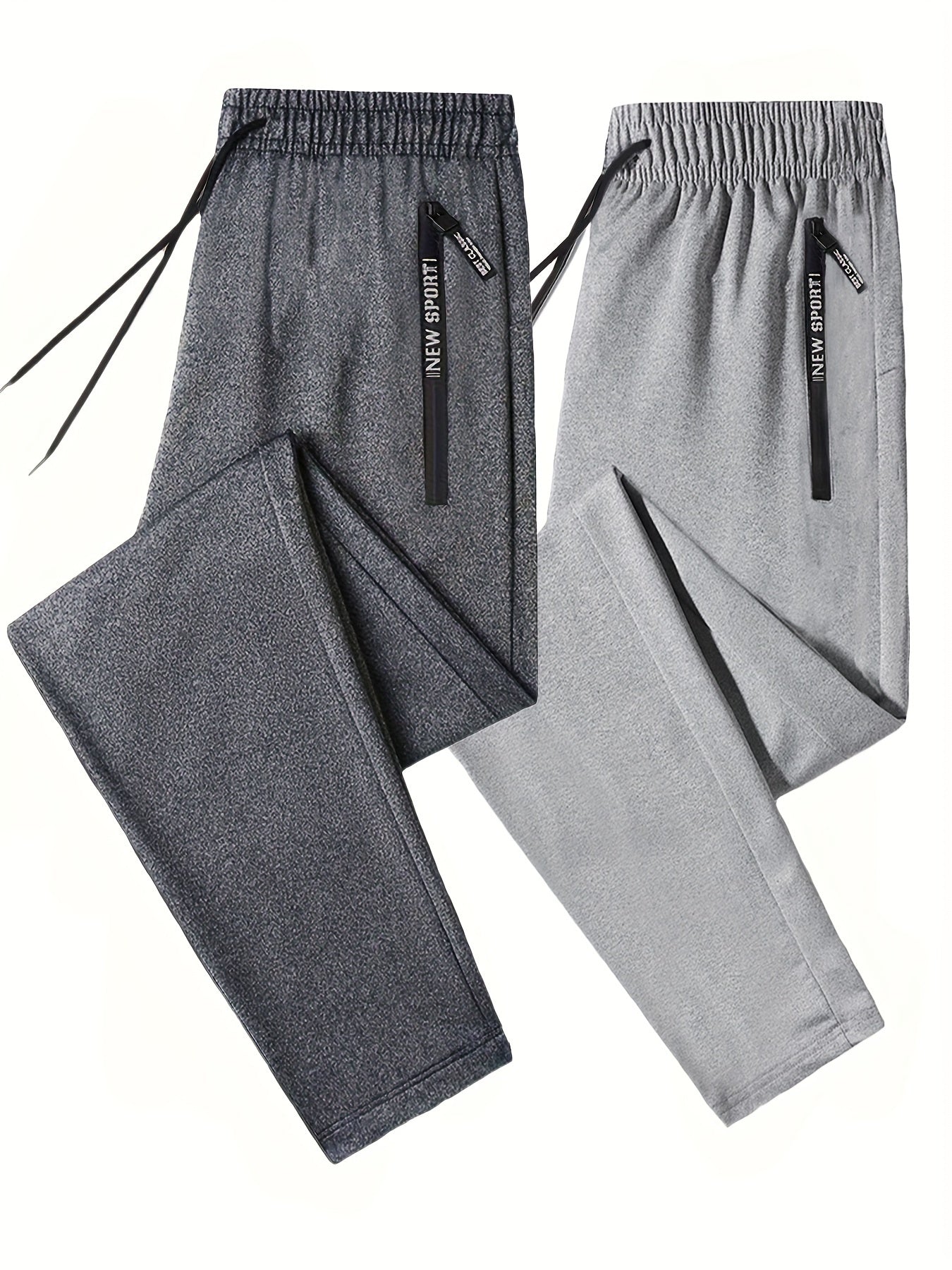 Men's 2-pack Set Of Solid Regular Fit And Cuffed Sweatpants With Letter Print Zippered Pockets And Drawstring, Athletic Joggers For All Seasons Fitness And Gym Wear