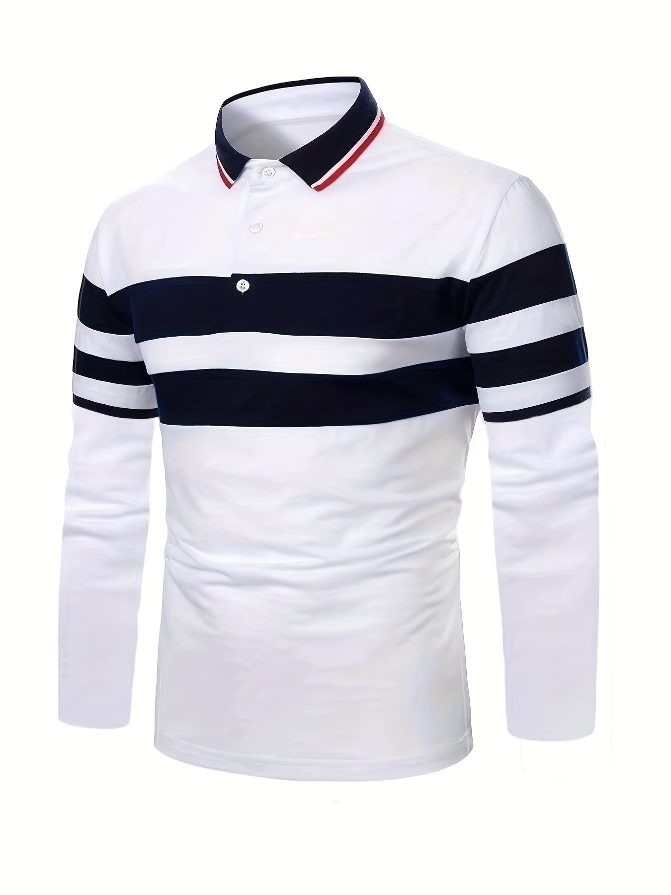 Casual Men's All-match Color Block Long Sleeve Lapel Golf Shirt, Spring Fall Sports