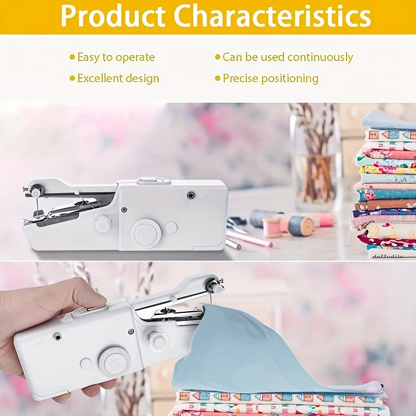 1pc Handheld Sewing Machine Mini Sewing Machines, Portable Sewing Machine Quick Handheld Stitch Tool For Fabric, Cloth, Clothing (battery Not Included, Self-prepared 4 AAA Batteries)