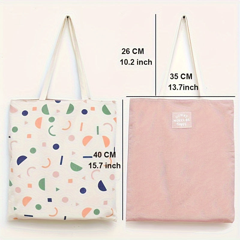 1pc Double-Sided Canvas Tote Bag, Fashion Casual Shopping Storage Handbag