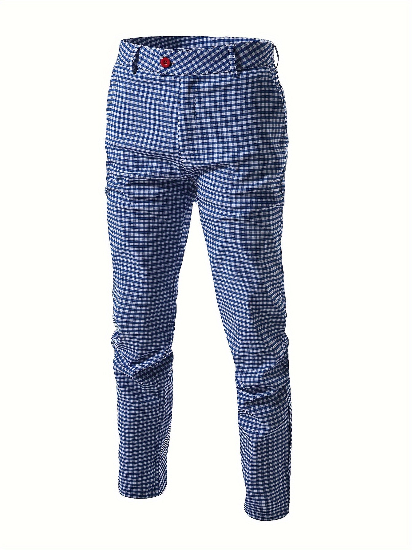 Men's Elegant Plaid Pants Viscose Blend Regular Fit Button Fly Trousers with Slight Stretch - All-Season Business Casual Long Length Anti-Wrinkle Party Dress Pants