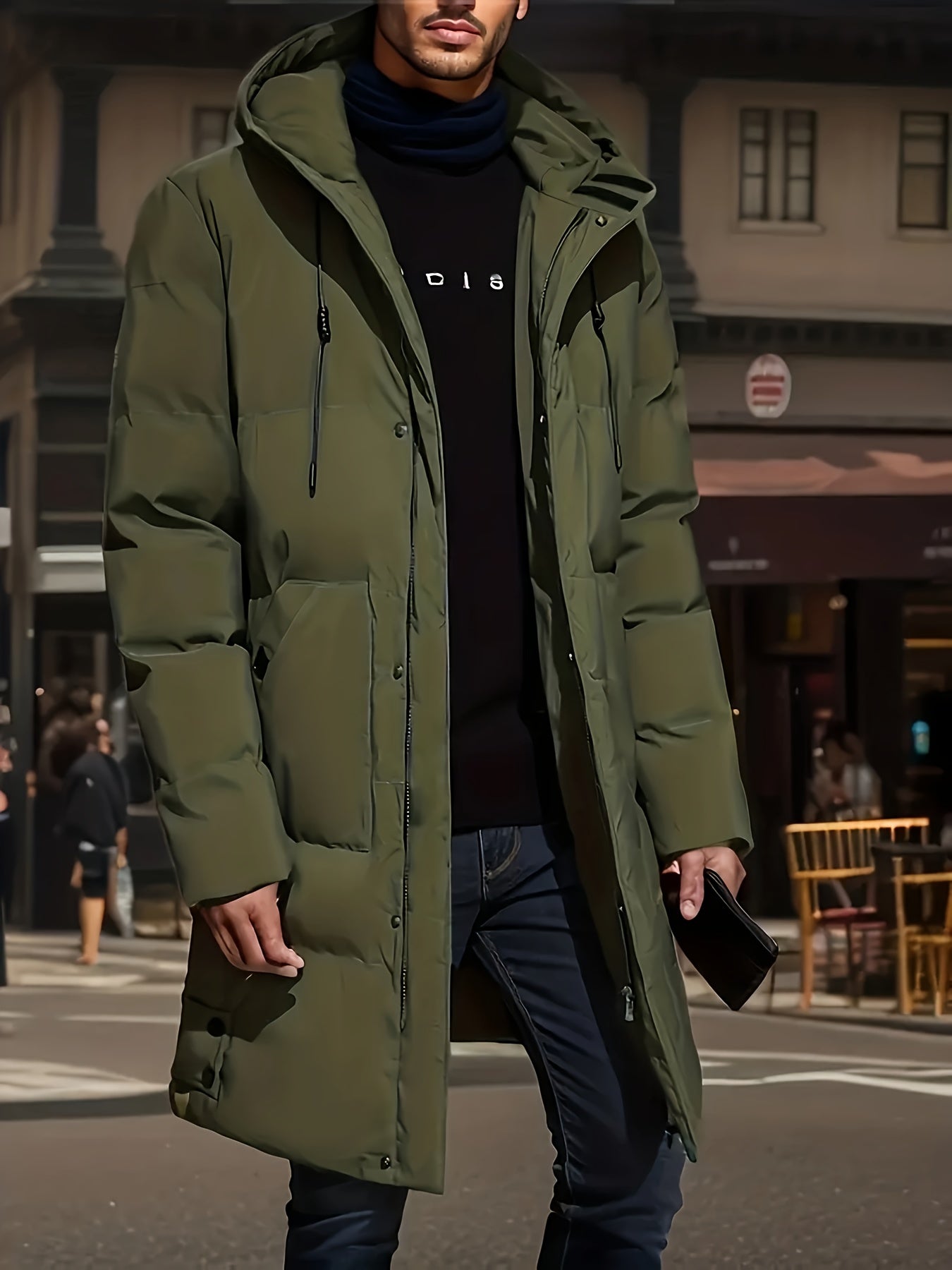 Men's Solid Color Down Alternative Jacket, Comfy Warm Trendy Winter Cold-proof Outwear As Gift