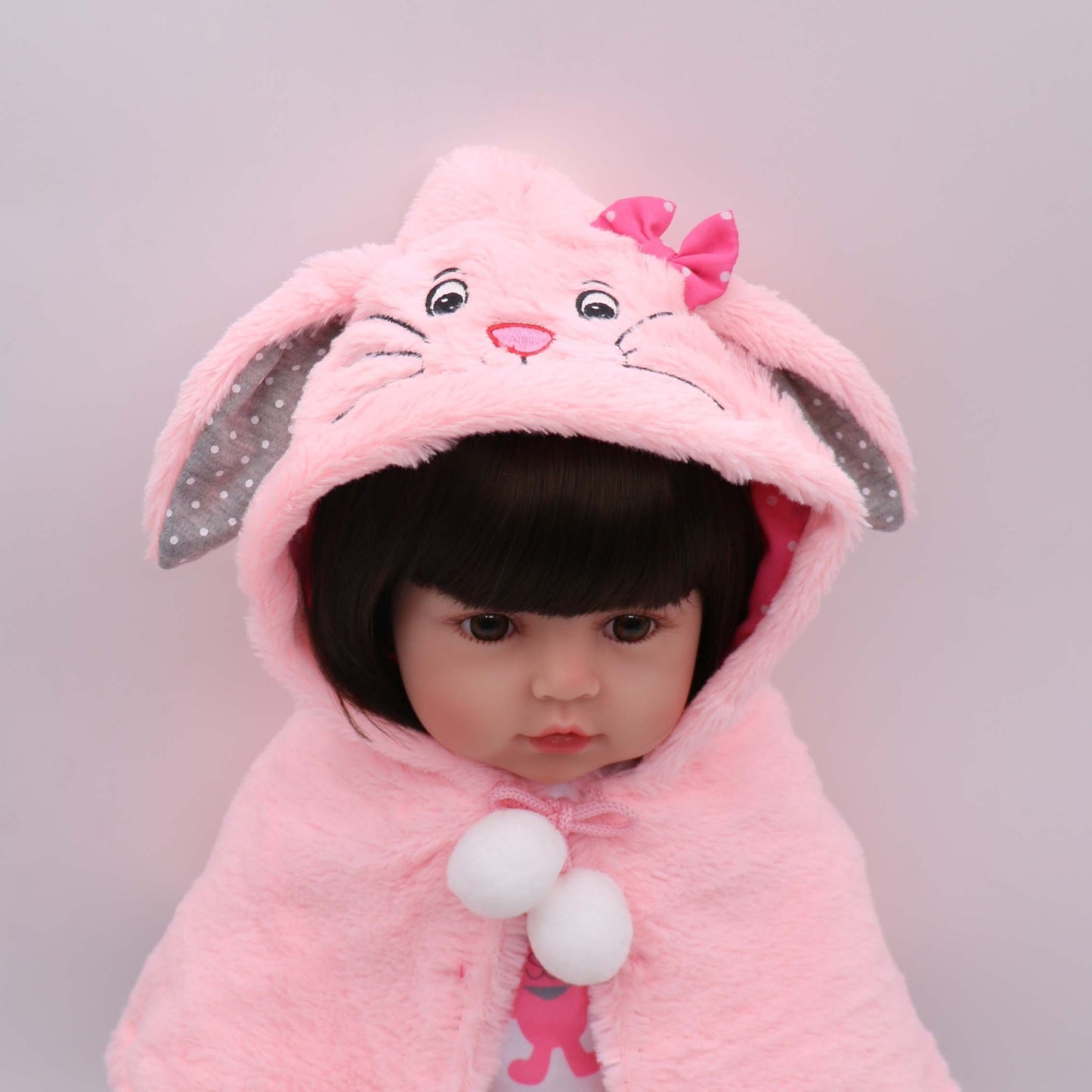 Adorable 19 Soft Vinyl Reborn Baby Doll with Glued Hairwig and Pink Rabbit Outfit, Halloween/Thanksgiving Day/Christmas Gift Carnival Easter Gift