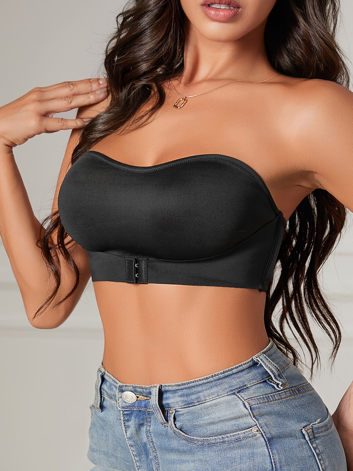 Front Buckle Strapless Bra, Wireless Non Padded Bandeau Bra, Women's Lingerie & Underwear