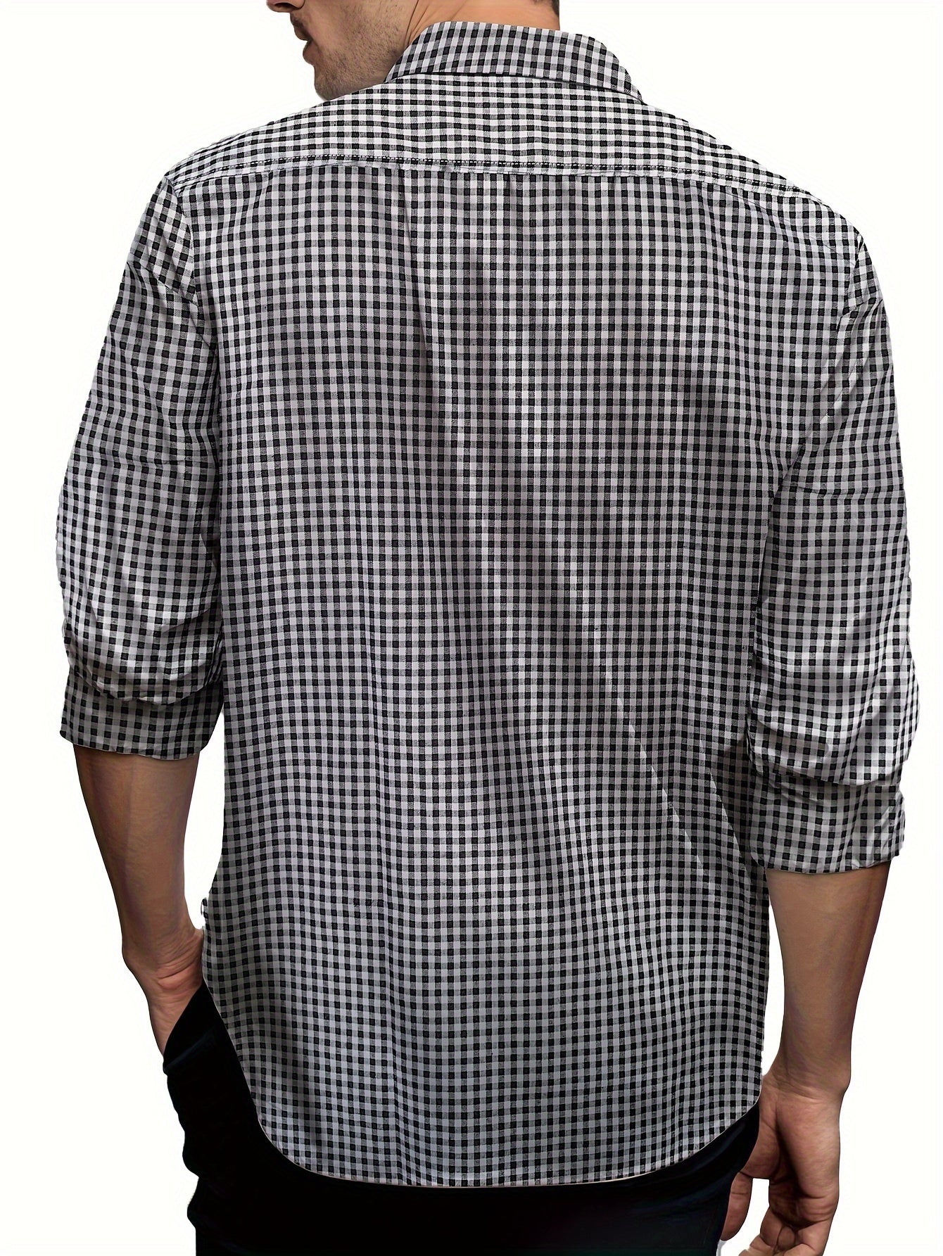 Men's Casual Plaid Long Sleeve Shirt, Polyester Button-Down Regular Fit