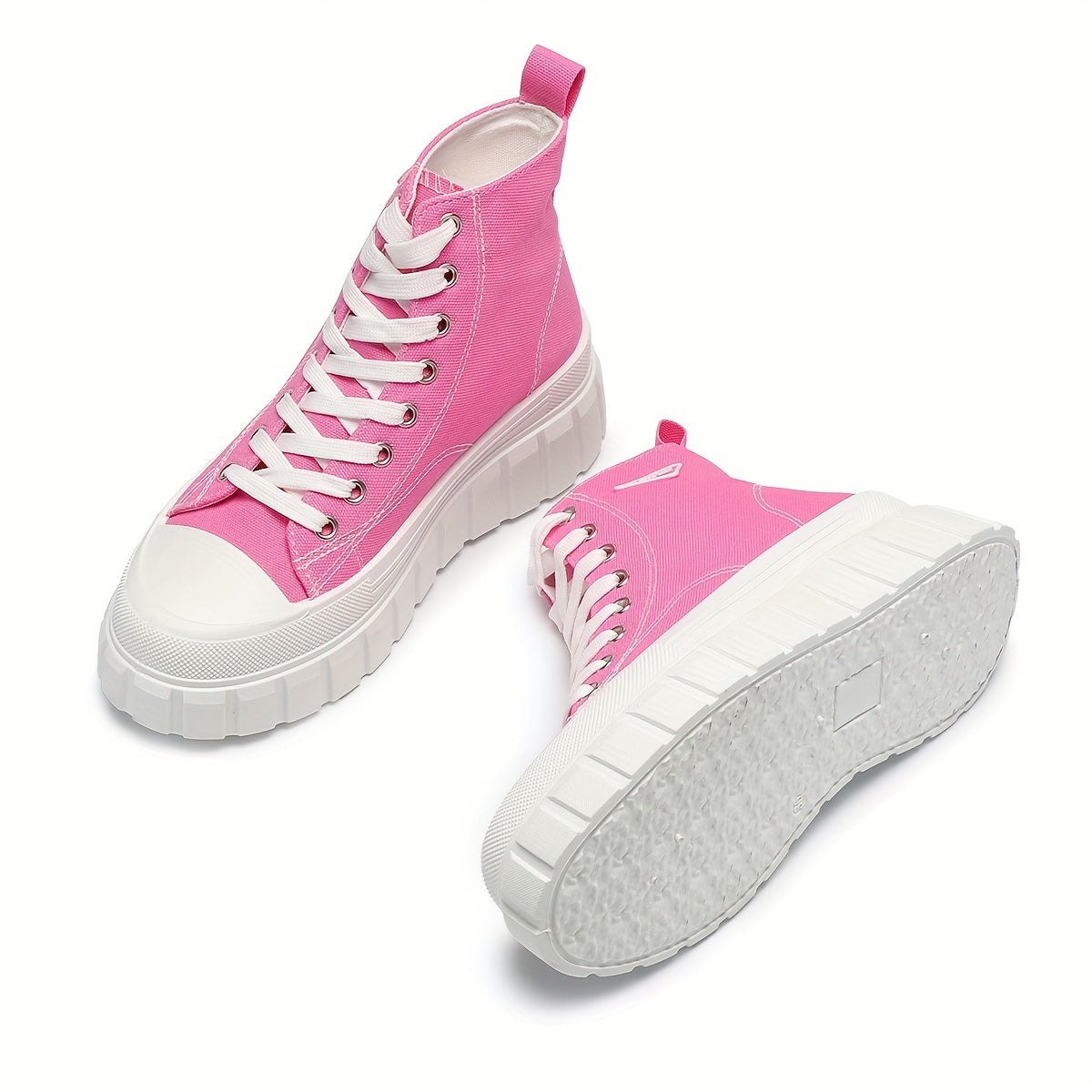 Women's Chunky Platform Canvas Sneakers, Lace-Up Casual Breathable Shoes, Versatile Fashion High-Top Trainers