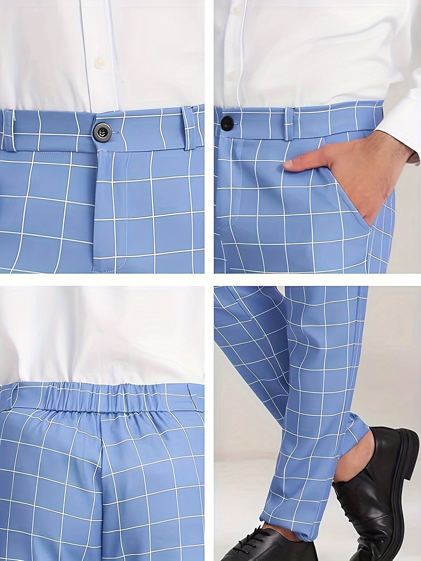 Classic Plaid Design Dress Pants, Men's Formal Slightly Stretch Dress Pants For Business Occasions