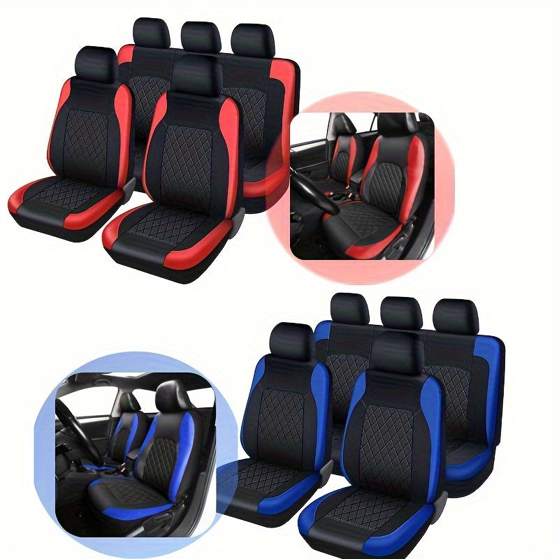 Universal 5 Seater PU Leather Car Seat Covers Complete Set, Anti-Slip Cushion Protector For Most Sedans