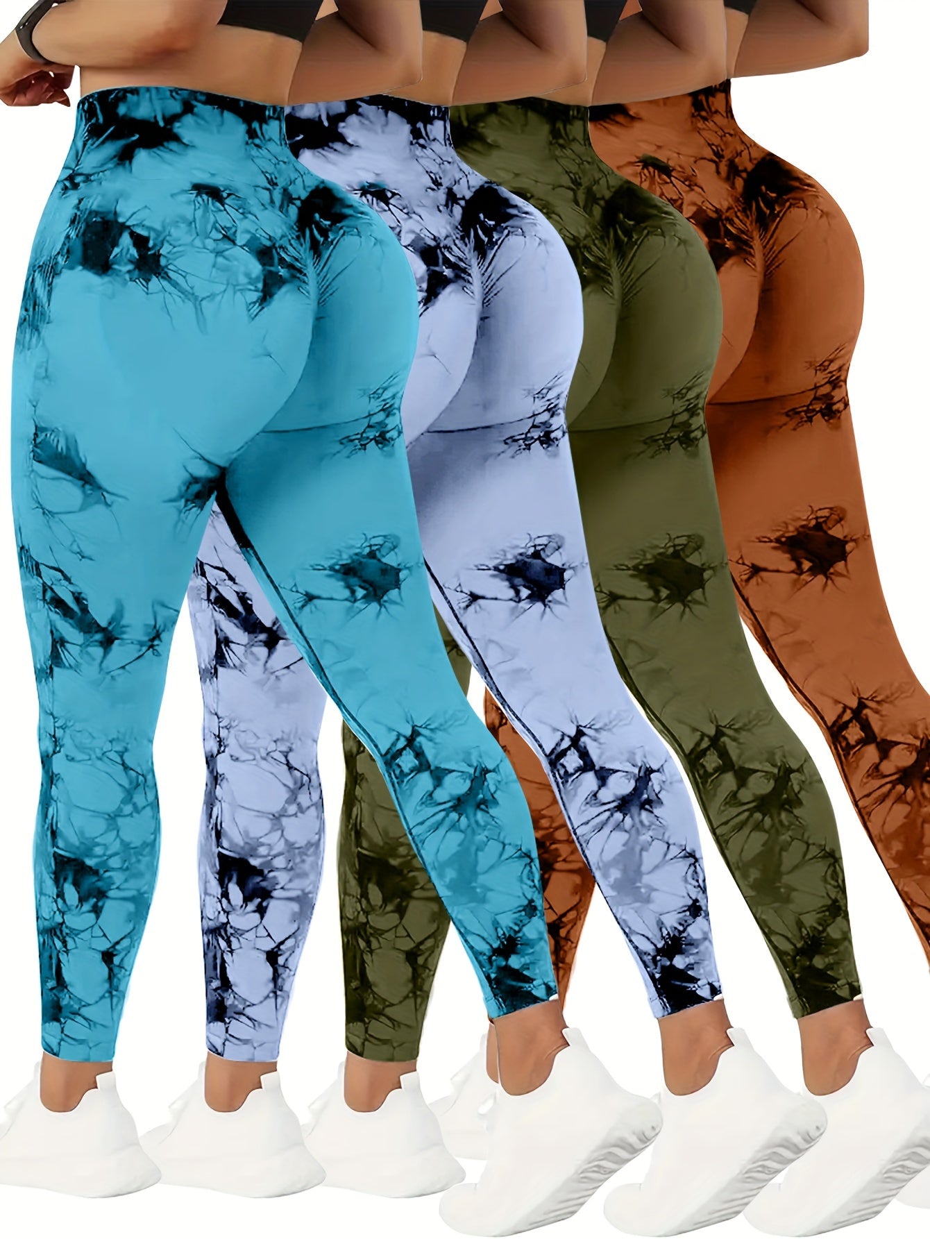 4pcs Tie Dye High Waist Sports Leggings, Running Workout Fitness YogaTight Pants, Women's Leggings