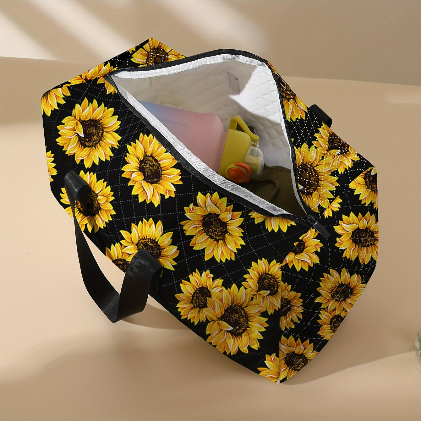 1pc Large Capacity Travel Tote Bag, Sunflower Pattern Print Fashionable Crossbody Bag, Tote Bag With Shoe Compartment, Portable Overnight Luggage Bag, Suitable For Gym, Yoga