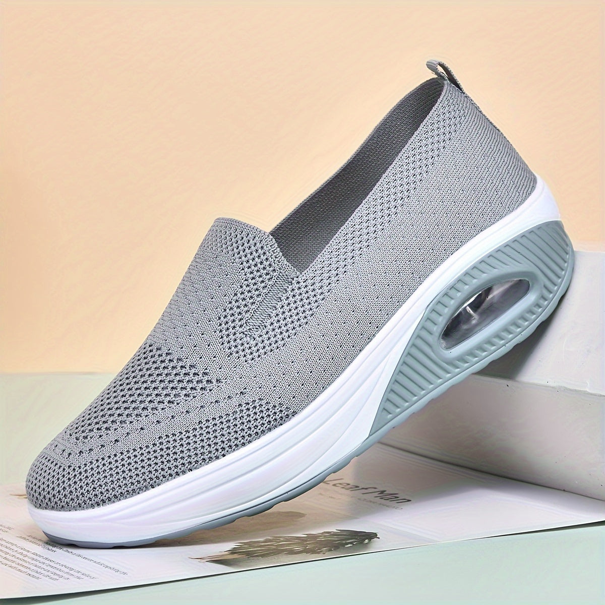 Women's Casual Slip On Sneakers, Platform Soft Sole Knitted Walking Shoes, Air-cushion Breathable Wedge Shoes For Autumn