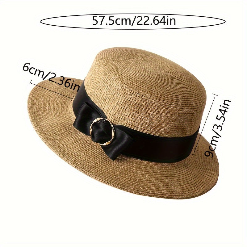 Summer Straw Hat for Women: French Style, Paper and Polyester Blend, Non-Elastic, Sun Protection, Sun Hat, Handwoven, Decorative Accessories Included