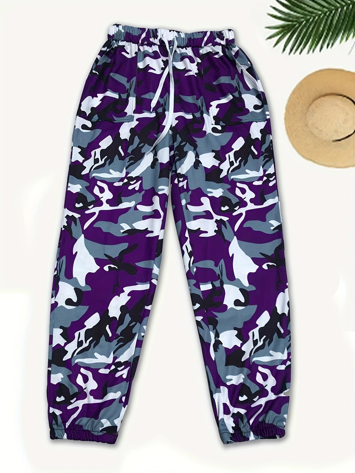 Women's Casual Pants With Random Print, Breathable Drawstring Waist Sports Pants