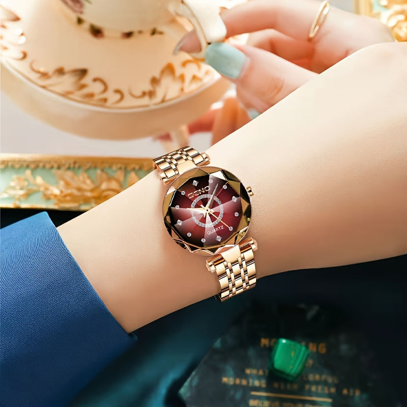 Women's Watch Luxury Dial Cutting Quartz Watch Fashion Fashion Analog Stainless Steel Wrist Watch