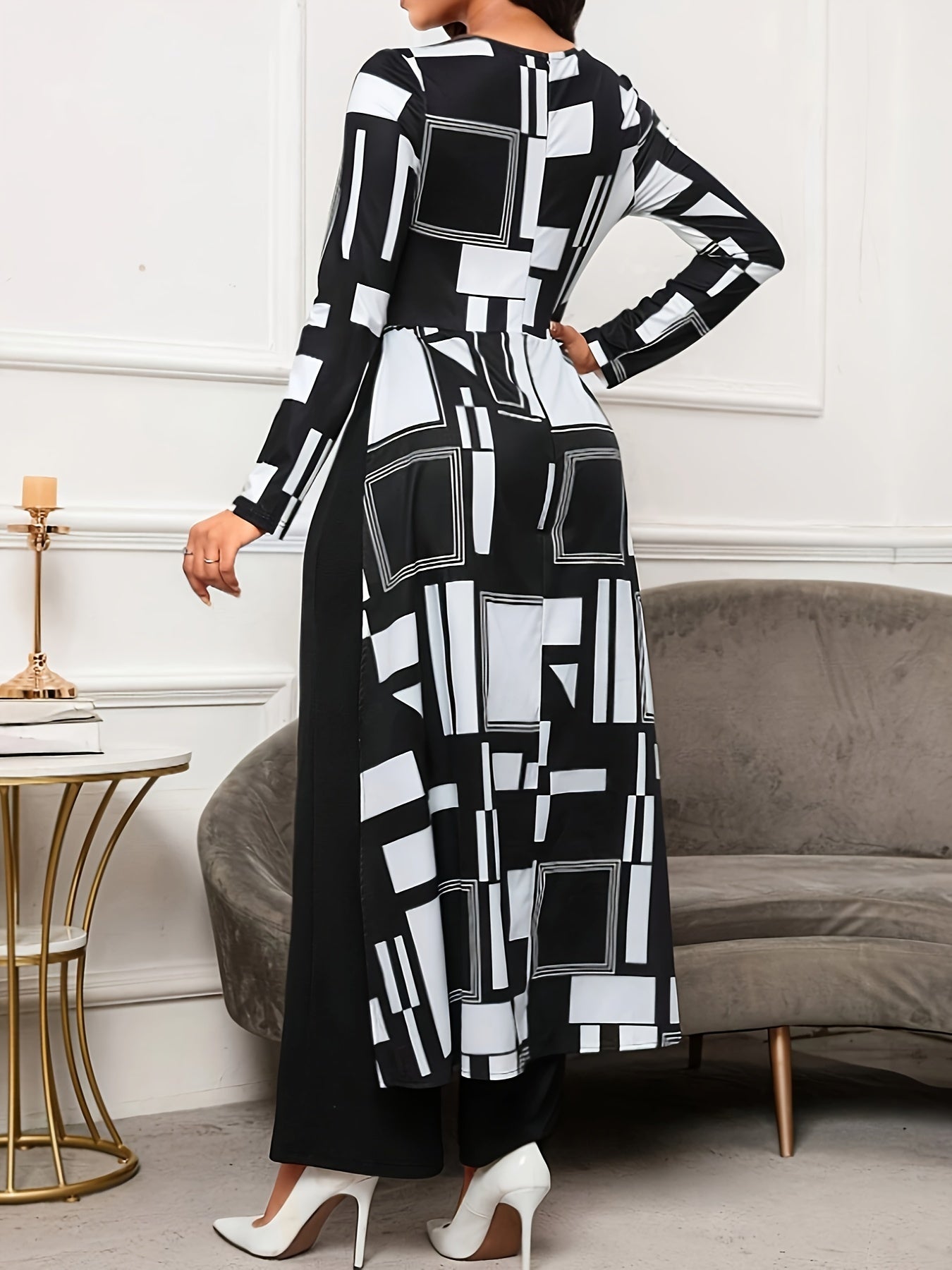 [Elegant Specialty] Women's Fashion Printed Striped Wide Leg Jumpsuit