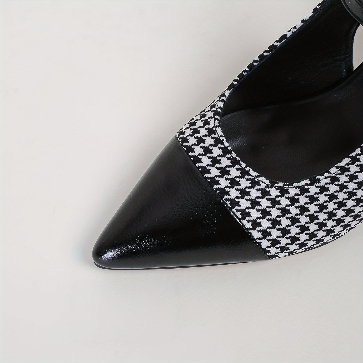 Women's Houndstooth Pattern Shoes, Ankle Buckle Strap Chunky Heel Soft Sole Shoes, Elegant Point Toe Dress Shoes