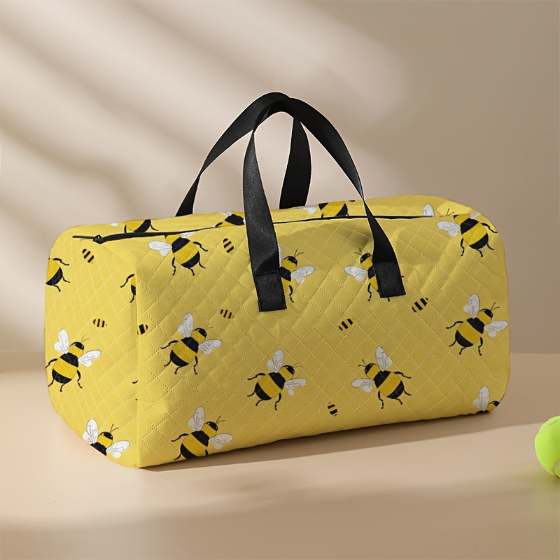 1pc Polyester Bee Pattern Travel Duffel Bag, Large Capacity Quilted Carry-On Luggage with Shoe Compartment, Portable Overnight Bag for Gym, Yoga & Fashionable Shoulder Bag with Random Printing