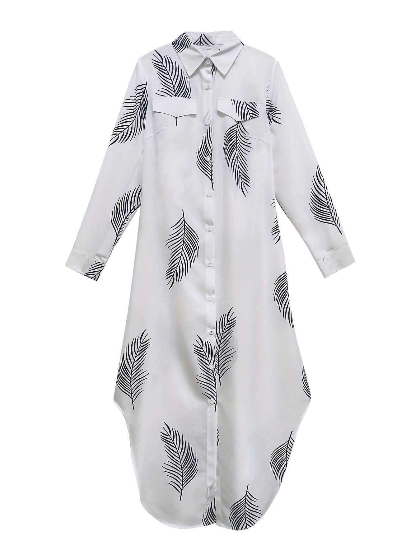 Plant Print Shirt Dress, Casual Button Front Collared Maxi Dress, Women's Clothing